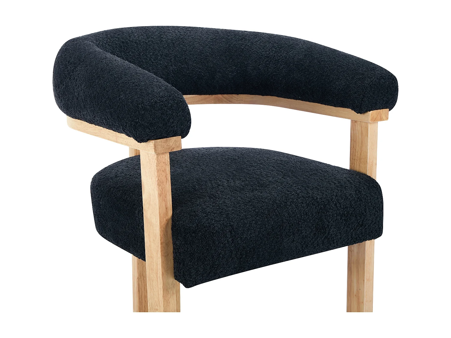 Lot de 6 chaises avec accoudoirs en tissu bouclette et bois d'hévéa naturel - Anthracite foncé - LIVELIA de Pascal MORABITO