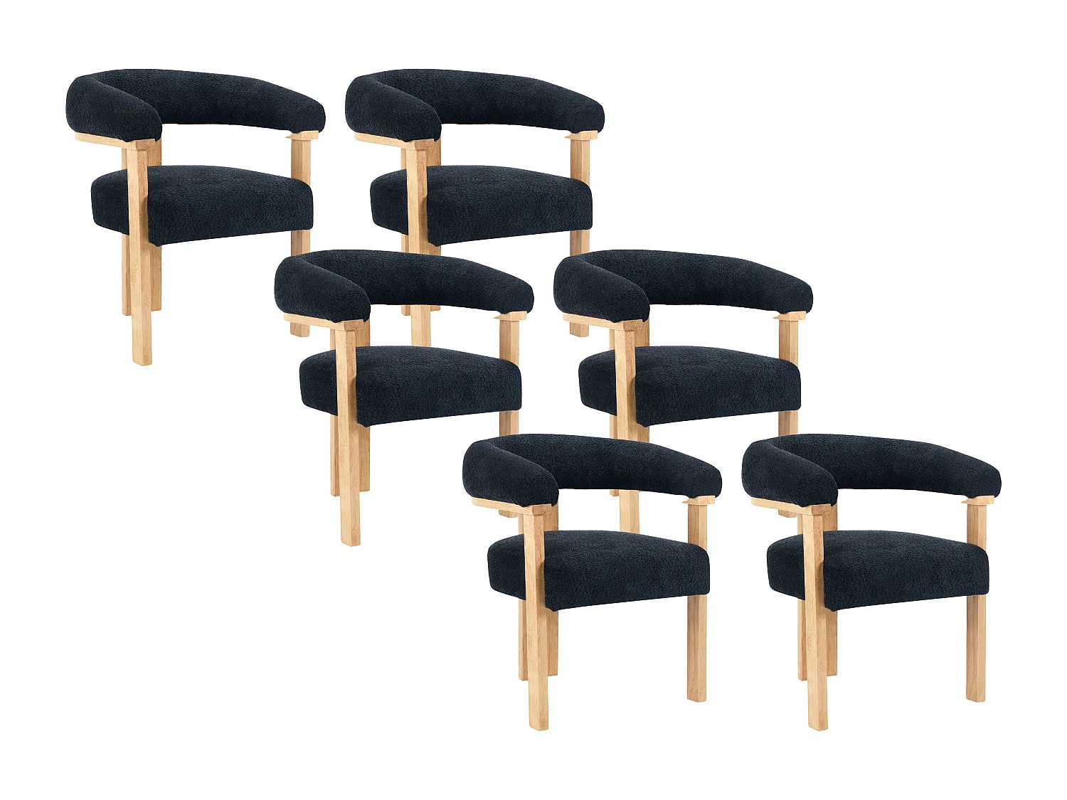 Lot de 6 chaises avec accoudoirs en tissu bouclette et bois d'hévéa naturel - Anthracite foncé - LIVELIA de Pascal MORABITO