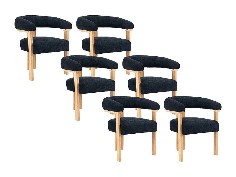 Lot de 6 chaises avec accoudoirs en tissu bouclette et bois d'hévéa naturel - Anthracite foncé - LIVELIA de Pascal MORABITO