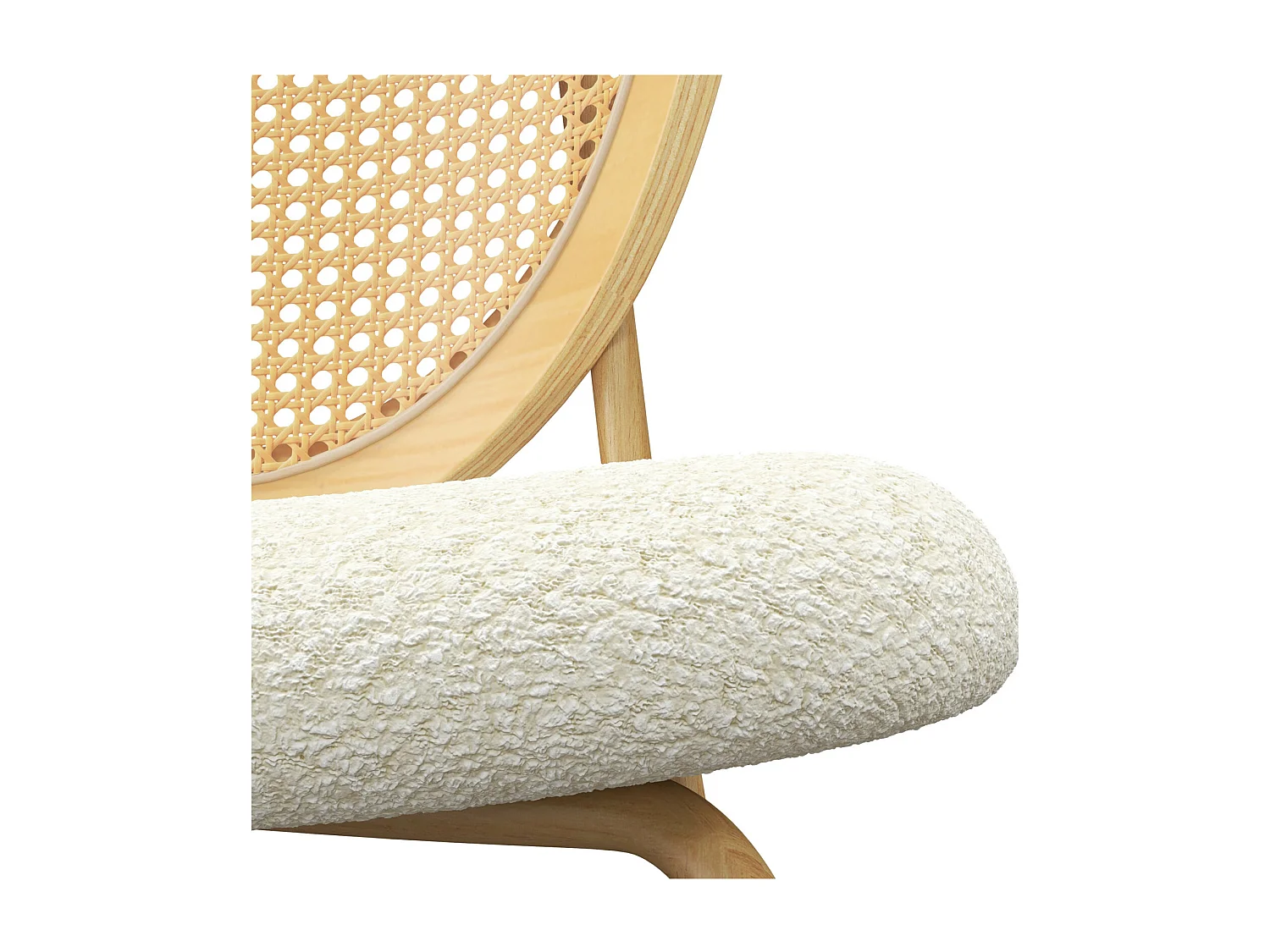 BALI-Poltrona in tessuto ecrù, rattan e metallo