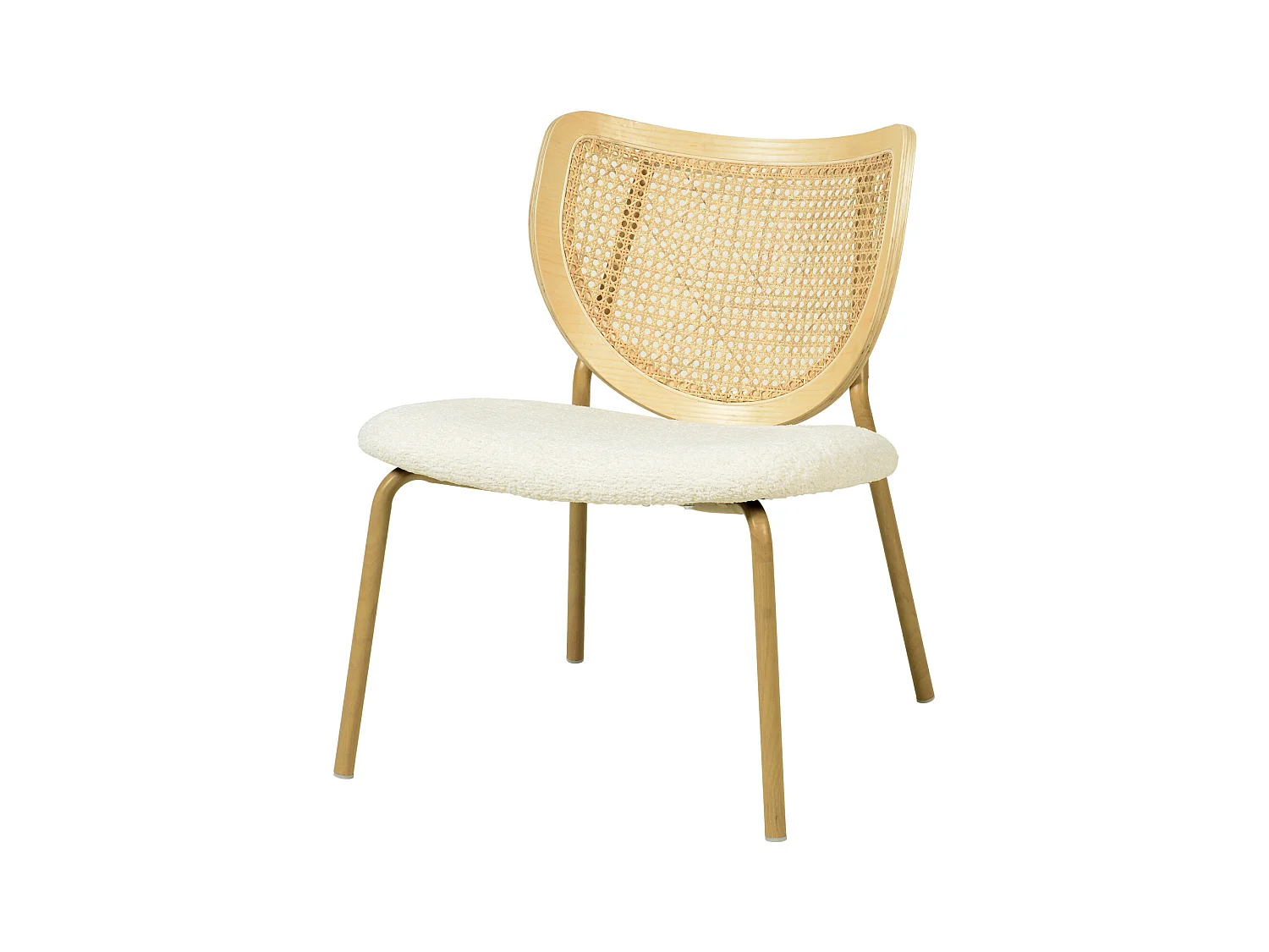 BALI-Fauteuil en tissu bouclé Ecru et rotin naturel