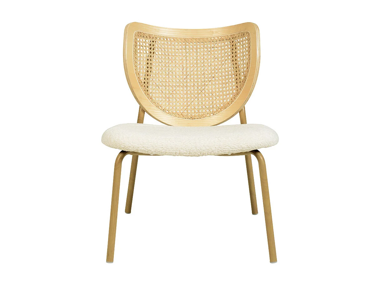 BALI-Fauteuil en tissu bouclé Ecru et rotin naturel