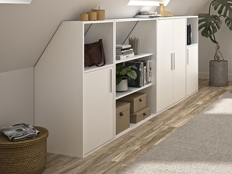 Szafka ze skosem 4-drzwiowa z 2 półkami i 2 wnękami - Biały - ADEZIO