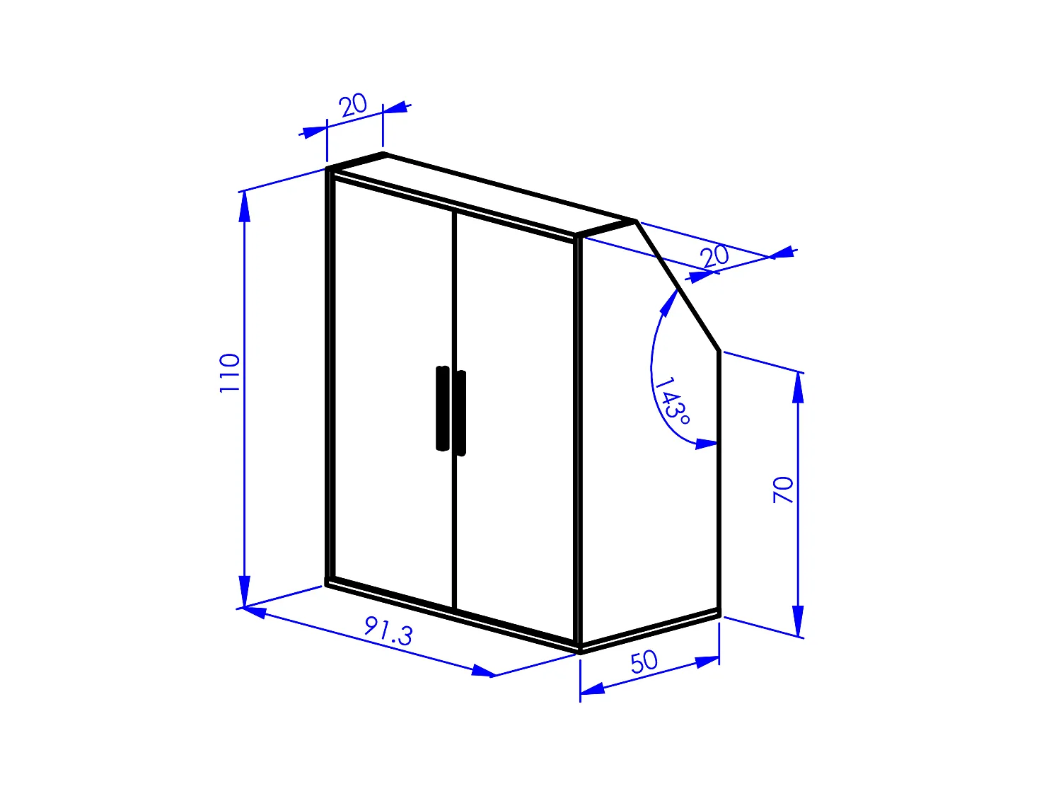 Meubel voor onder een schuin dak met 4 deurtjes, 2 planken en 2 nissen - Wit - ADEZIO