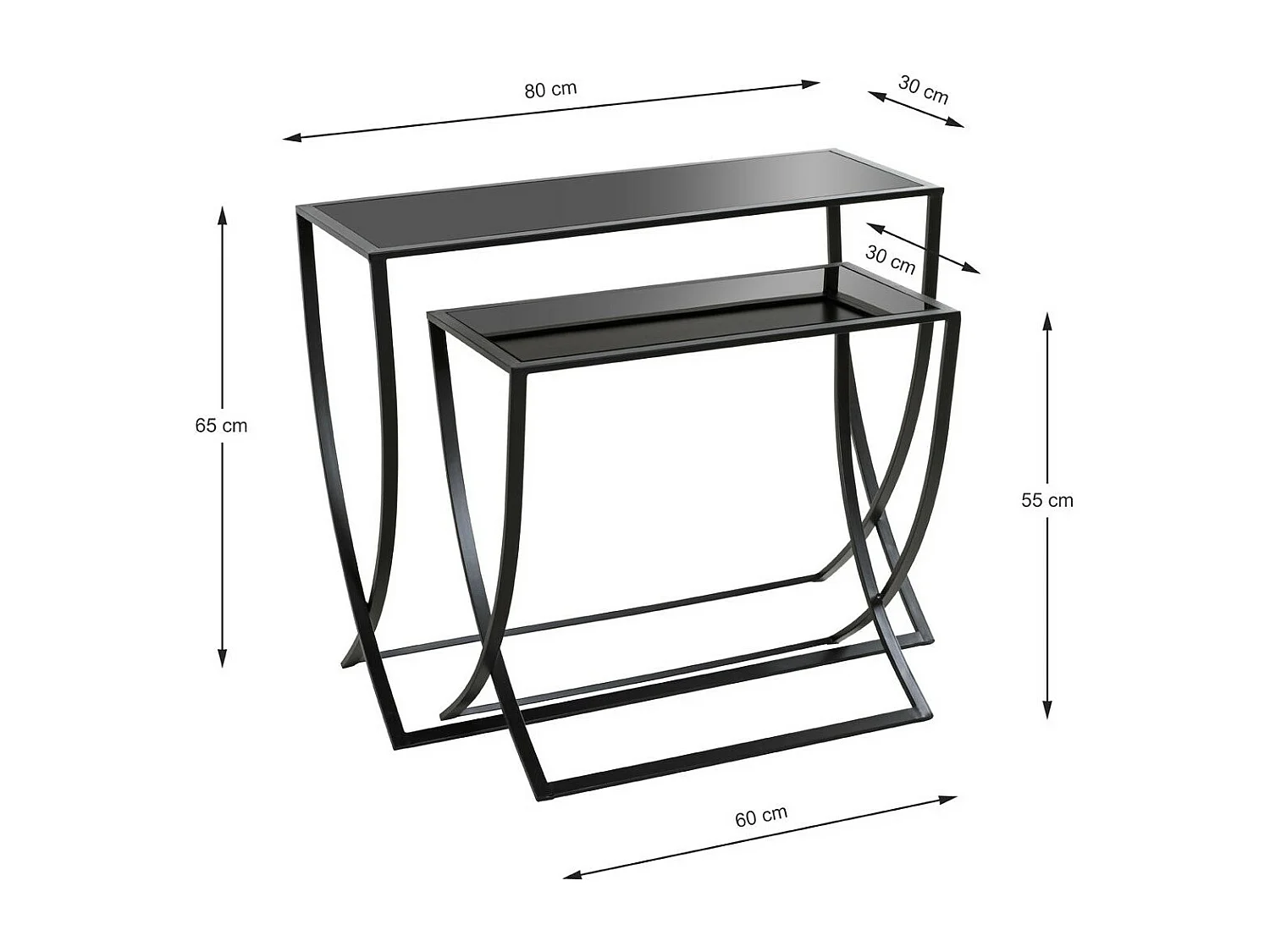 Lot de 2 Tables d'Appoint "Anico" 80cm Noir Laqué