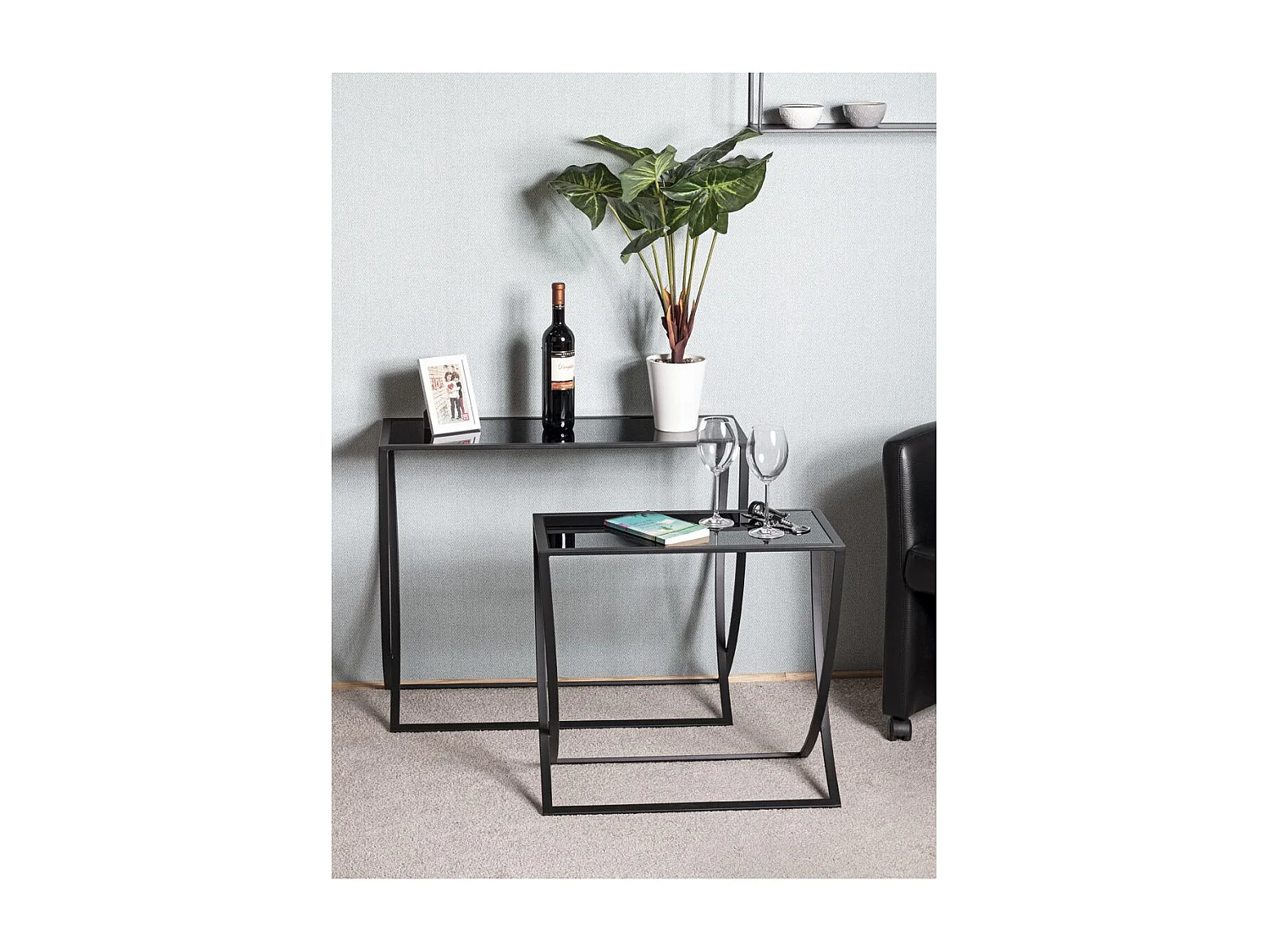 Lot de 2 Tables d'Appoint "Anico" 80cm Noir Laqué
