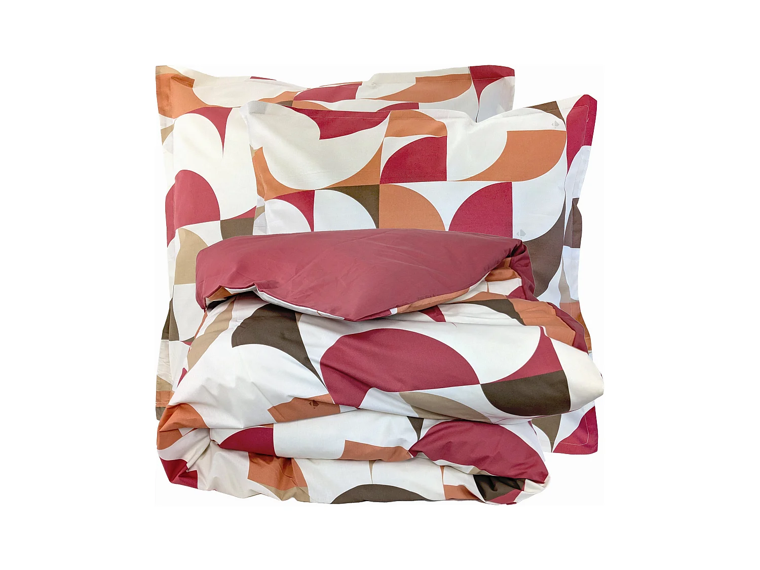 Parure de lit 260x240 cm 65x65 cm percale MODULO acajou 3 pièces