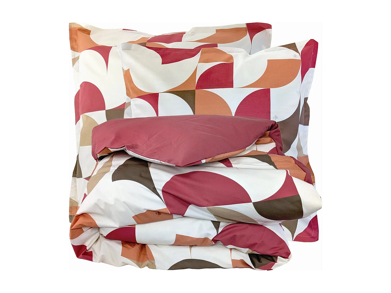 Parure de lit 260x240 cm 65x65 cm percale MODULO acajou 3 pièces