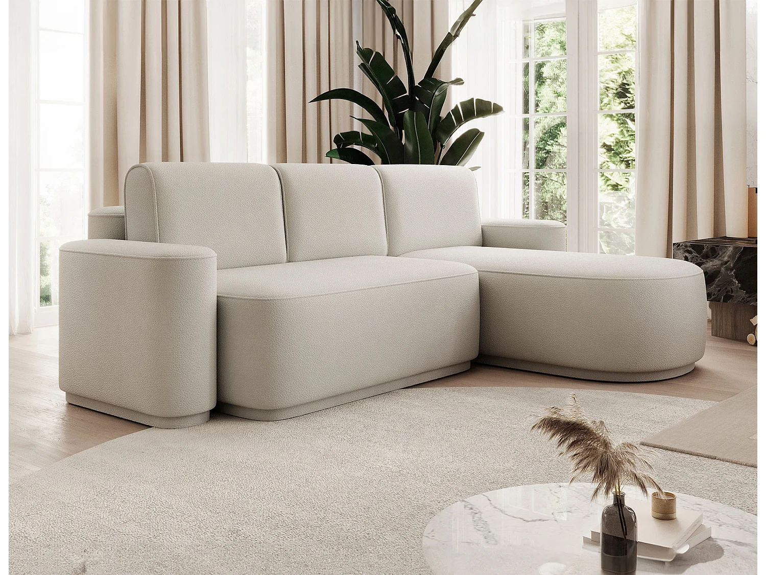 Canapé d’angle convertible Artumo prestige – Alliance de confort et d’élégance-Couleur Beige clair-angle droit