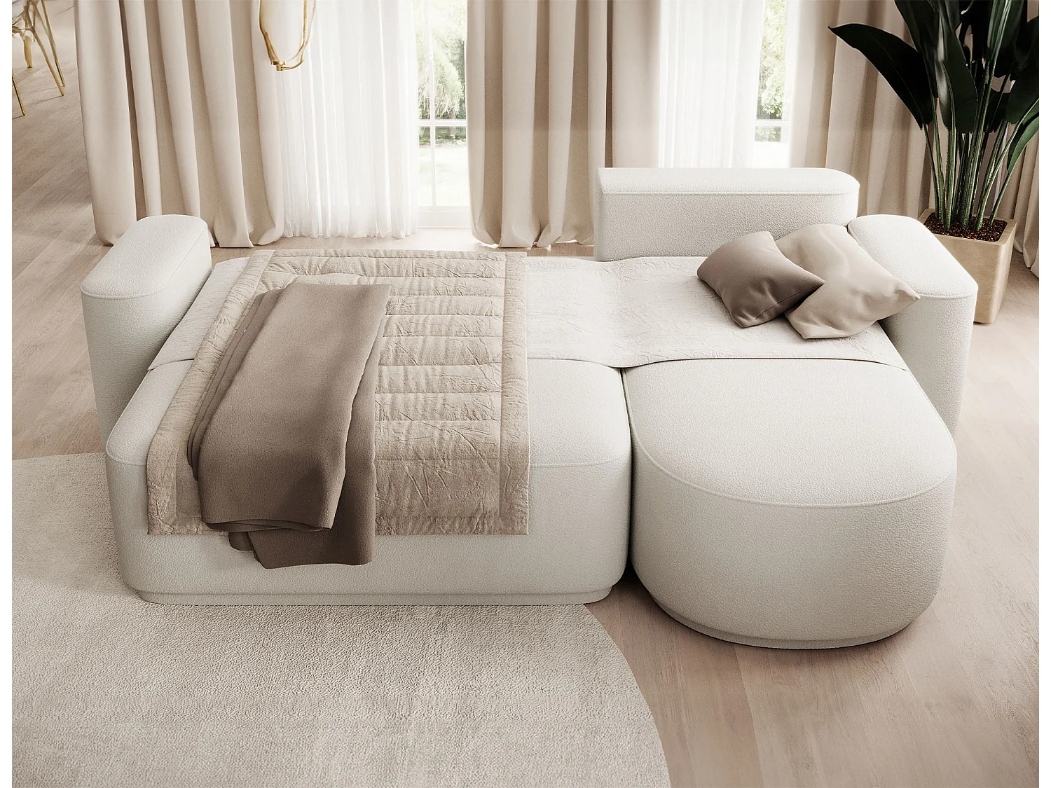 Canapé d’angle convertible Artumo prestige – Alliance de confort et d’élégance-Couleur Beige clair-angle droit