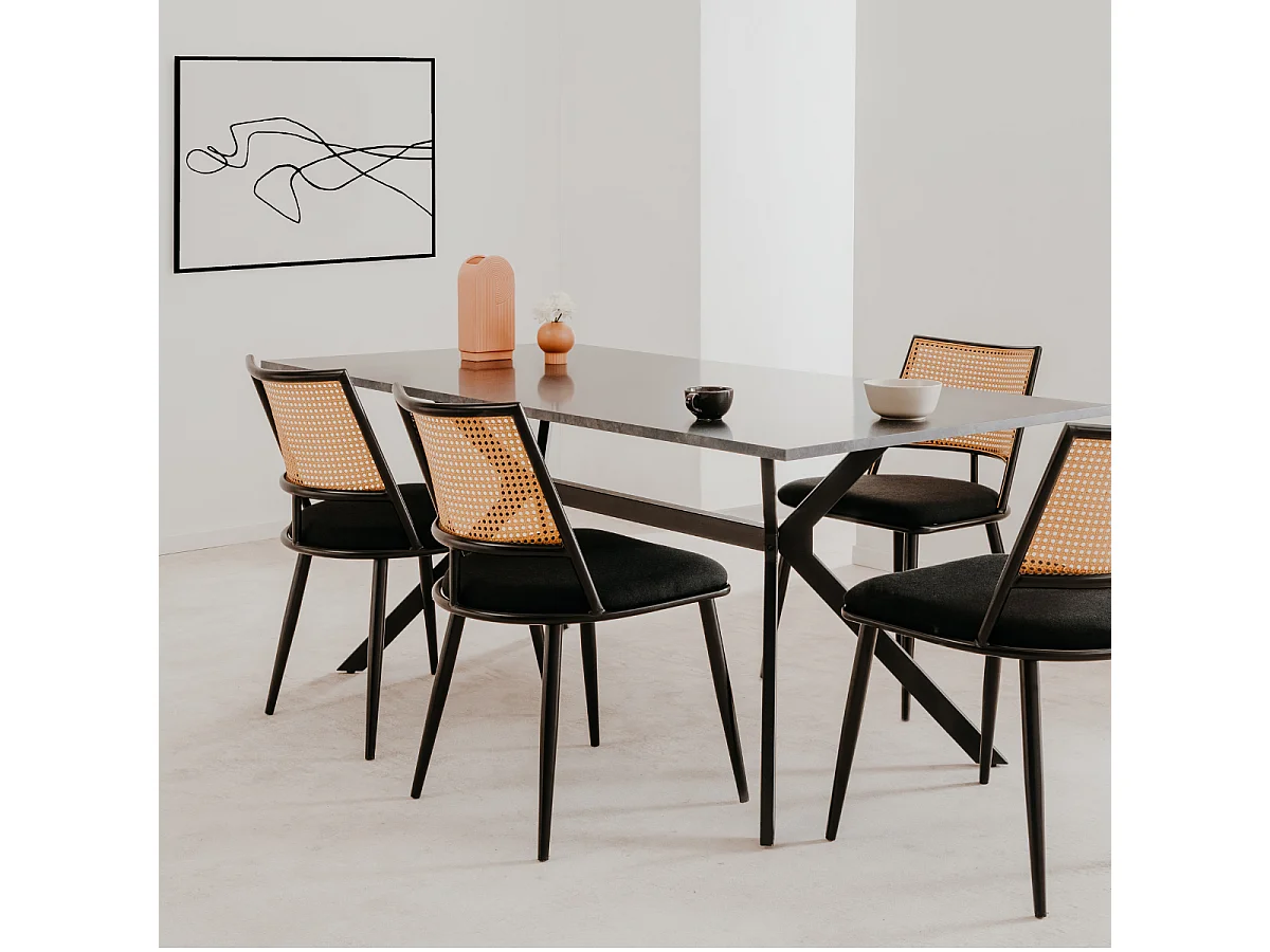 Set van 4 stoelen met natuurlijke vlechtwerk en zwart metalen frame L47 cm - SCHILLER