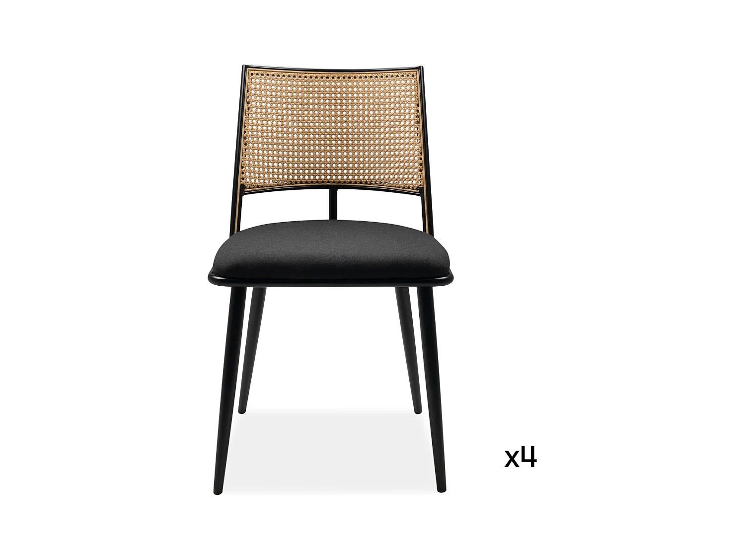 Lot de 4 chaises avec cannage naturel et structure en métal noir L47 cm - SCHILLER