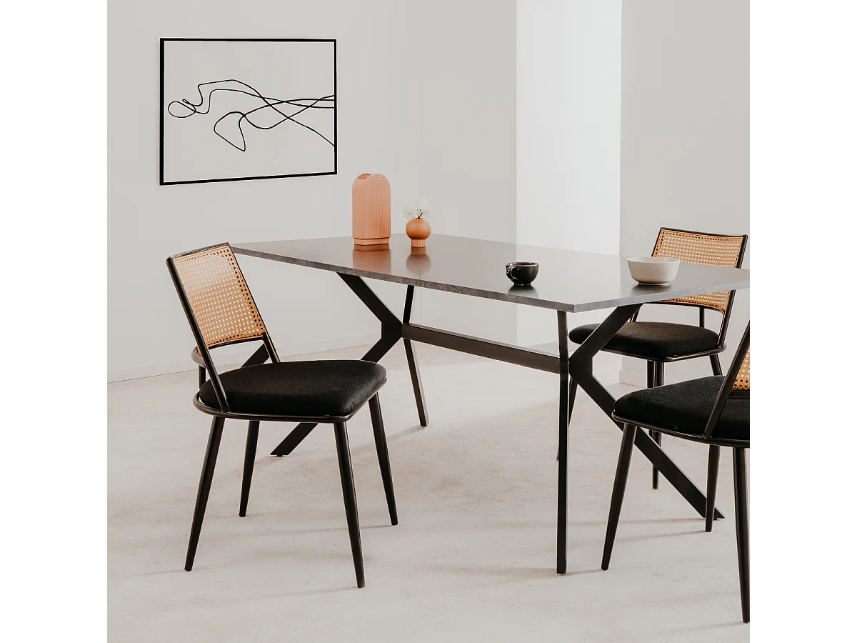 Lot de 4 chaises avec cannage naturel et structure en métal noir L47 cm - SCHILLER