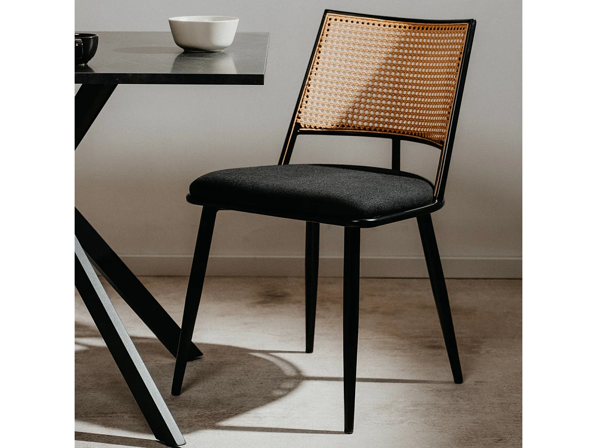 Lot de 4 chaises avec cannage naturel et structure en métal noir L47 cm - SCHILLER