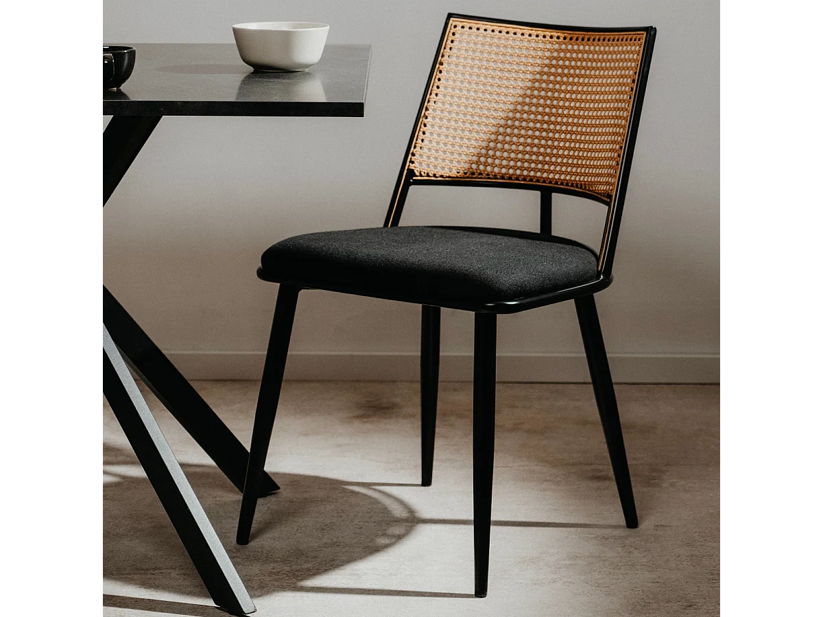 Set di 4 sedie con intreccio naturale e struttura in metallo nero L47 cm - SCHILLER