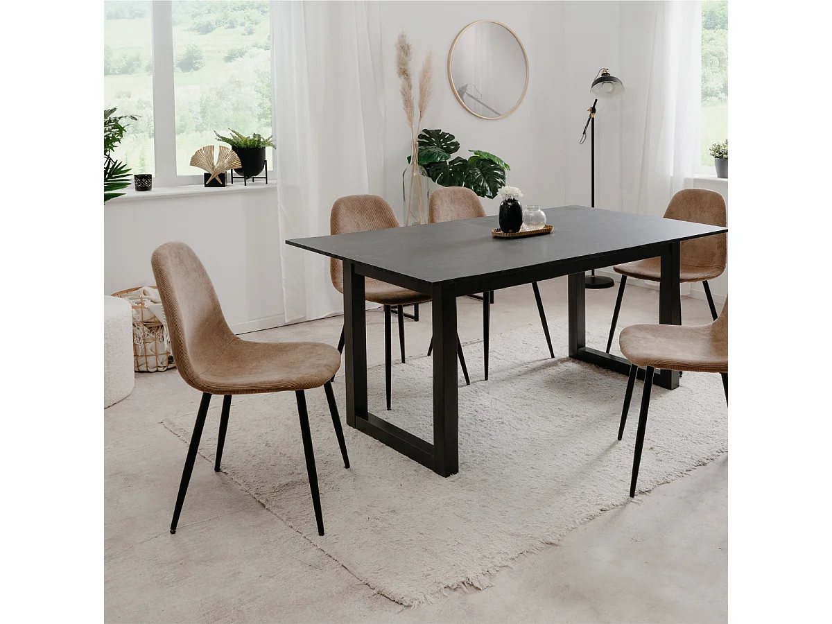 Lot de 4 chaises en velours côtelé beige avec structure métal noir L43 cm - ANYA