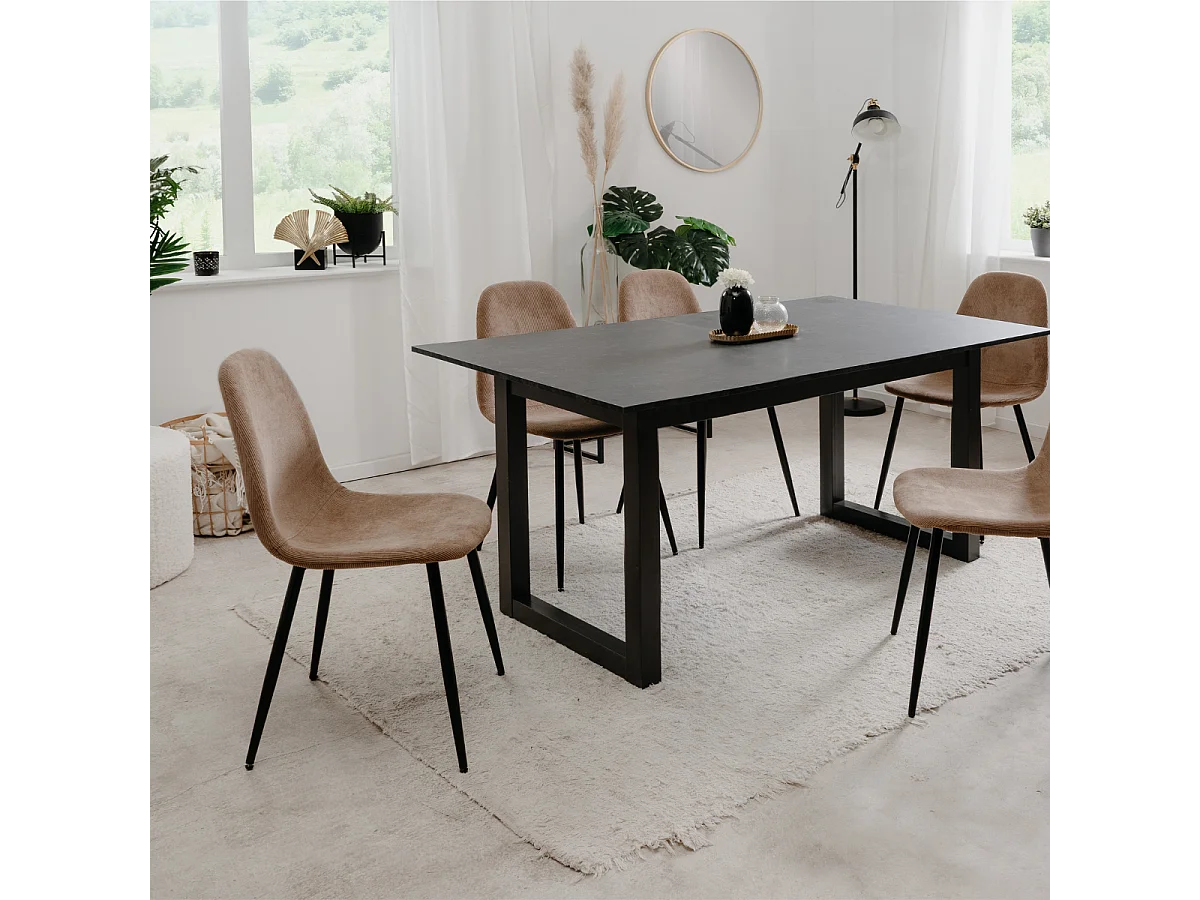 Lot de 4 Chaises en velours côtelé beige et pieds métal L43 cm ANYA