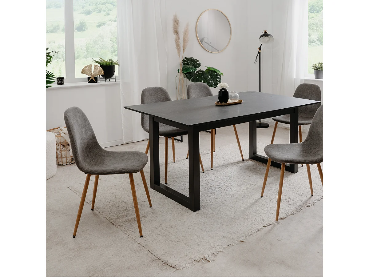 Lot de 4 chaises en velours côtelé gris avec pieds en bois L43 cm - ANYA