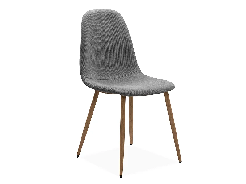 Lot de 4 chaises en velours côtelé gris avec pieds en bois L43 cm - ANYA