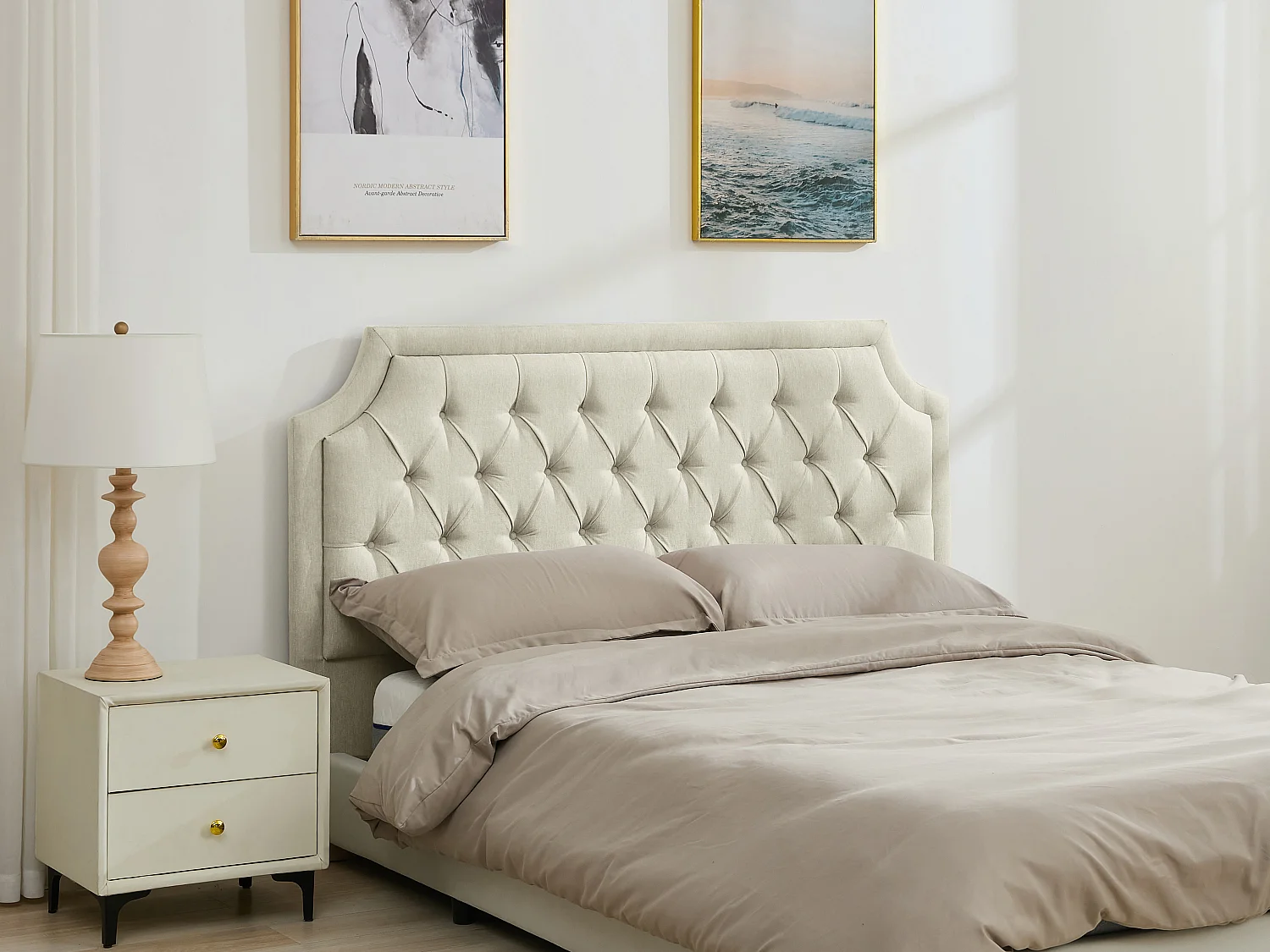 Tête de lit capitonnée 150 cm - Tissu - Beige - JOHENE