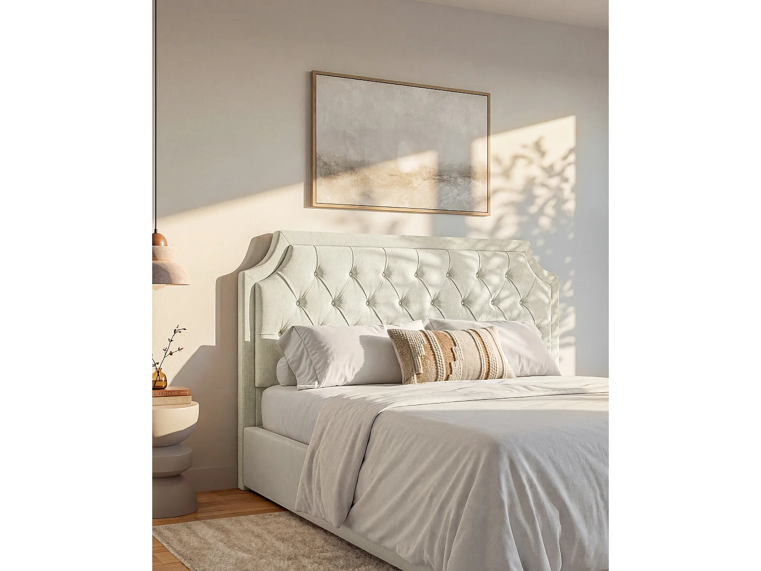 Testata trapuntata 150 cm Tessuto Beige  - JOHENE