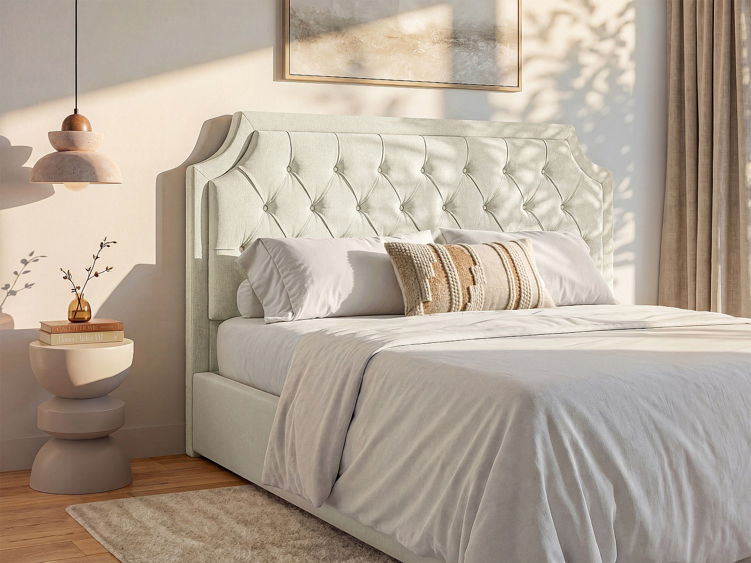 Vente-unique Polster-Bettkopfteil - 150 Cm - Stoff - Beige - Johene