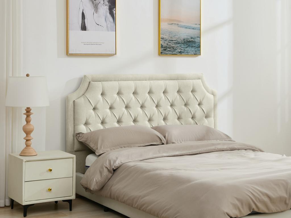 Polster-Bettkopfteil - 170 cm - Stoff - Beige - JOHENE günstig online kaufen