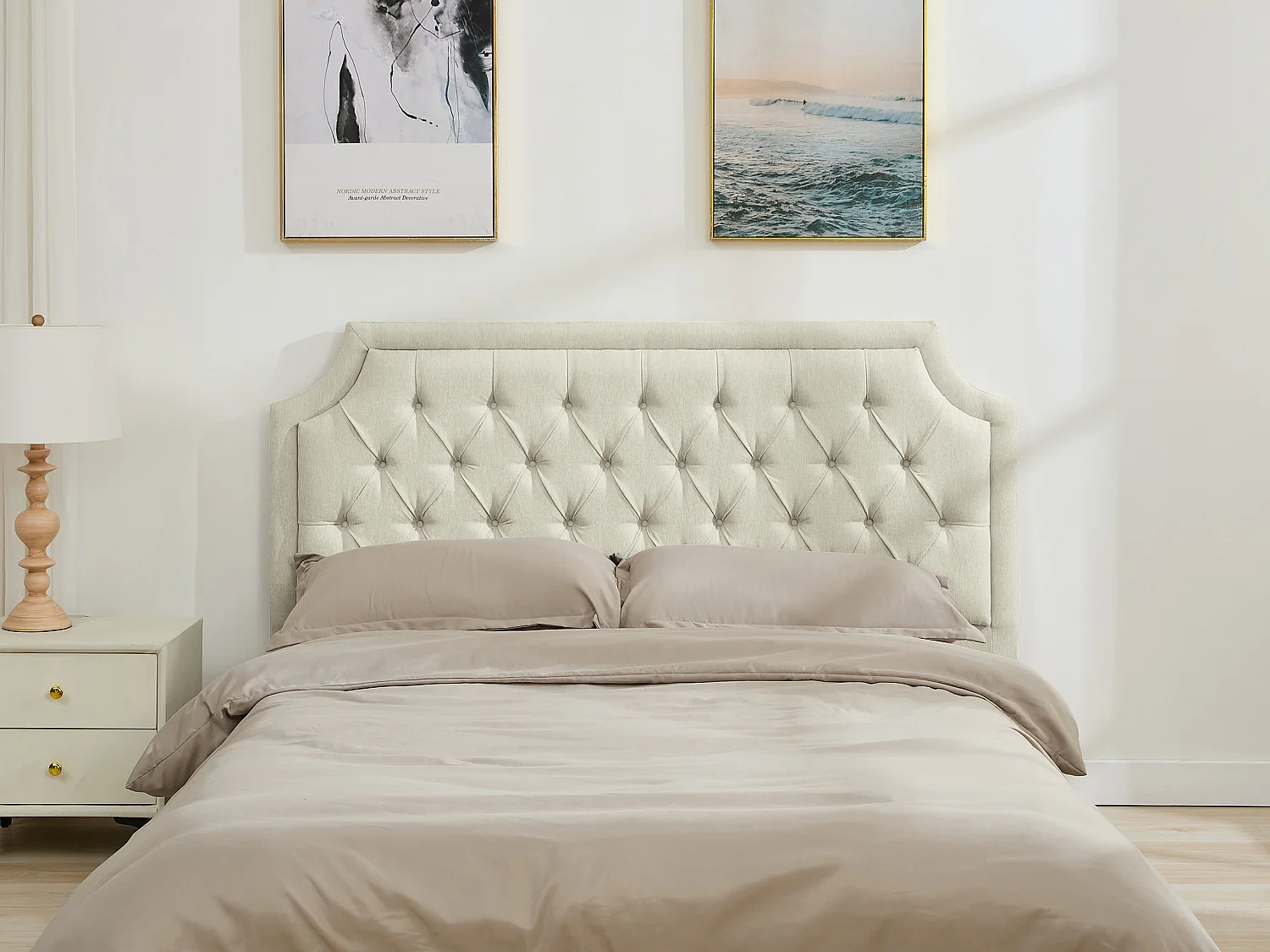 Tête de lit capitonnée 200 cm - Tissu - Beige - JOHENE