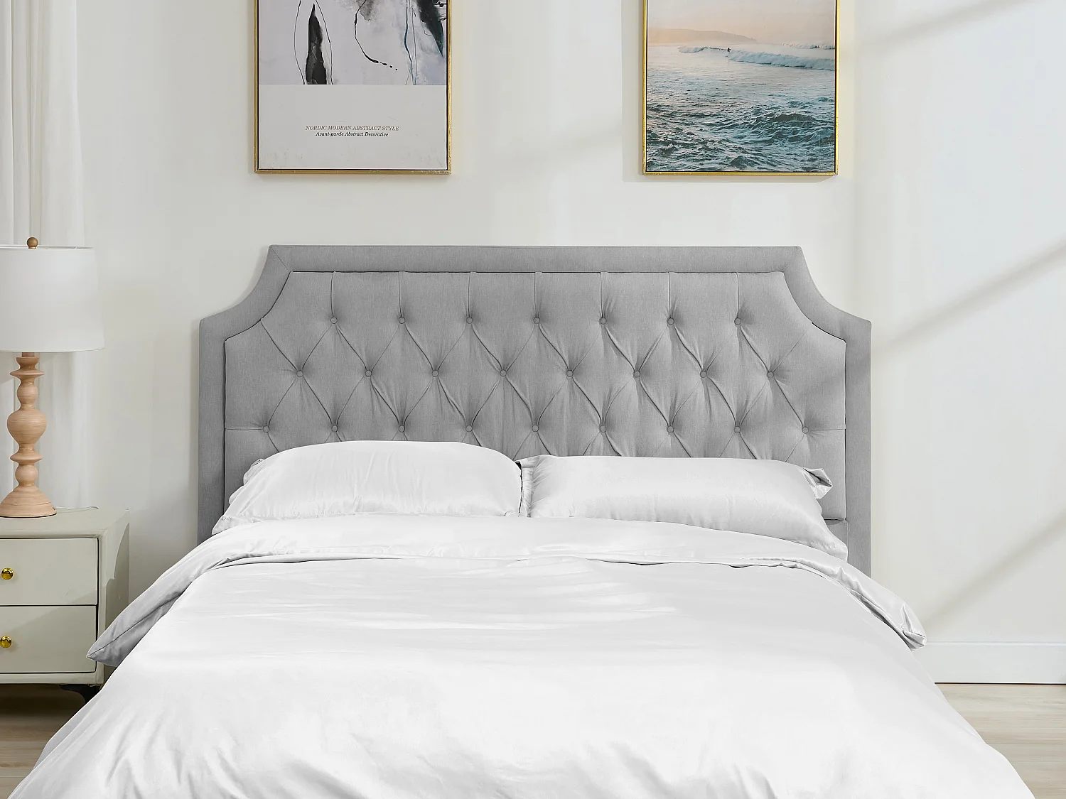 Tête de lit capitonnée 170 cm - Tissu - Gris clair - JOHENE