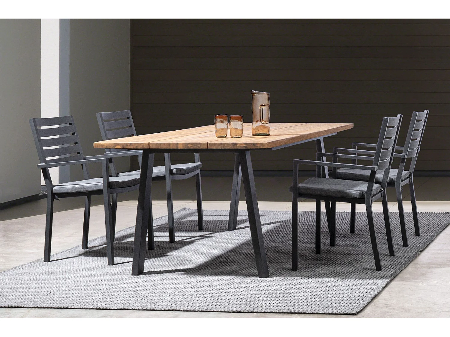 Table de jardin rectangulaire en métal et bois L160 - OLERON