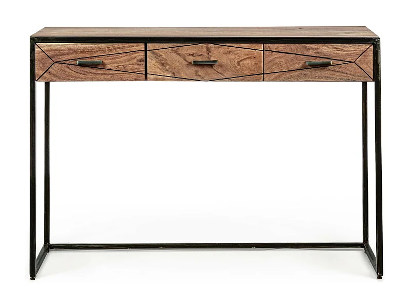 Console en bois d'acacia et structure en métal 3 tiroirs - ELEANOR