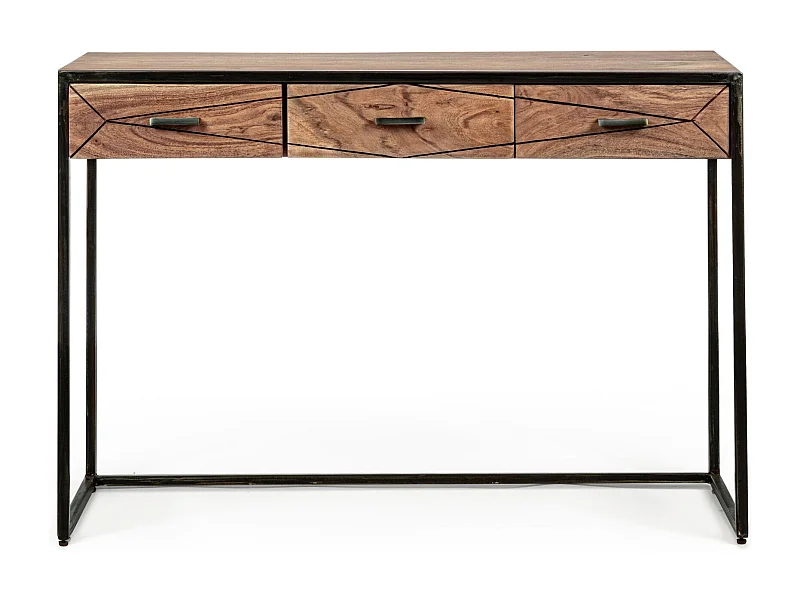 Console en bois d'acacia et structure en métal 3 tiroirs - ELEANOR