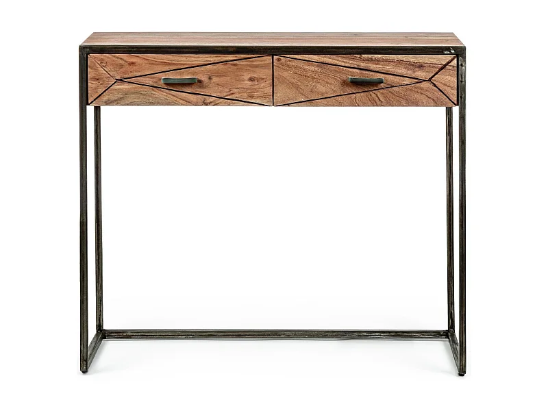 Console en bois d'acacia et structure en métal 2 tiroirs - ELEANOR