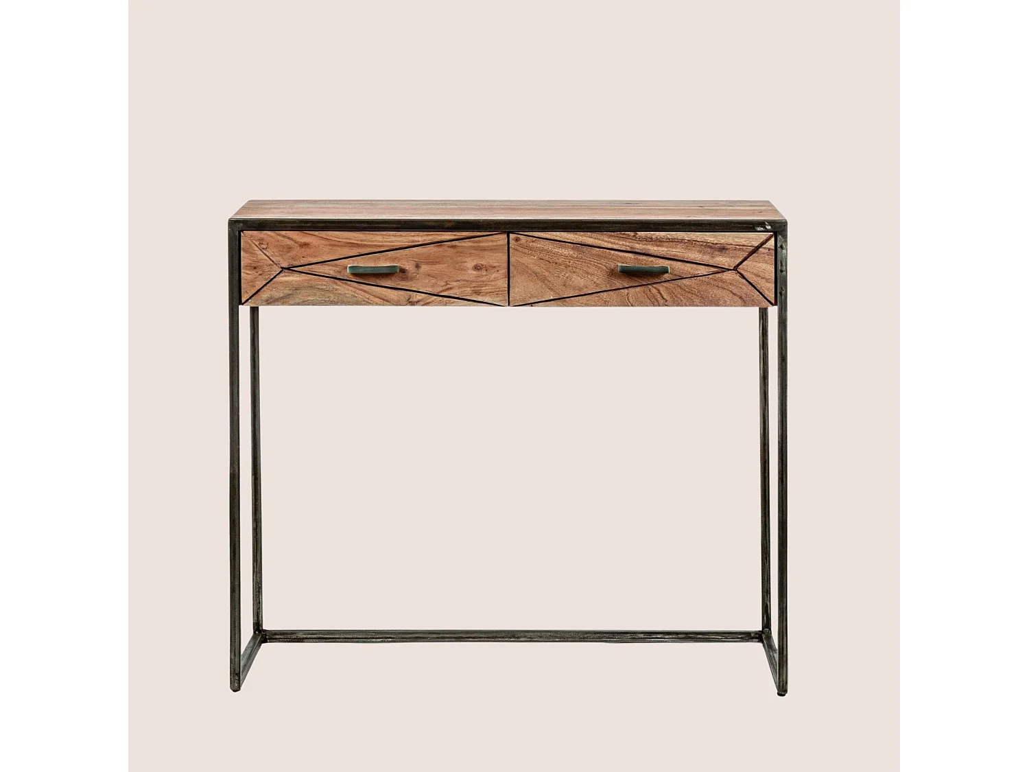 Console en bois d'acacia et structure en métal 2 tiroirs - ELEANOR