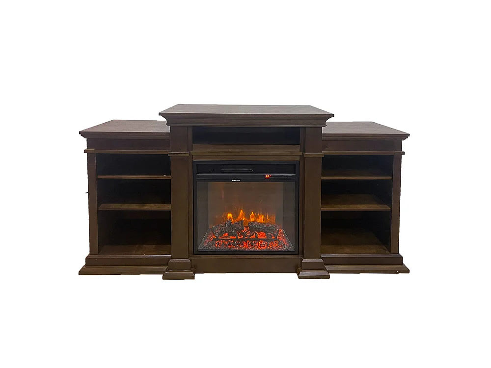 BIDEN electric fireplace floor fireplace in walnut wood L179 x D48 x H85