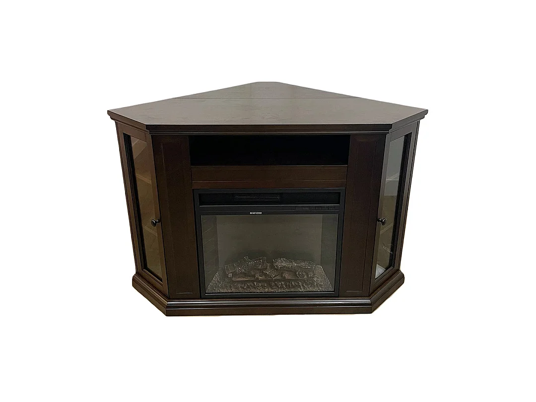 Cheminée électrique cheminée d'angle au sol MADISON en bois de noyer L126 x P78 x H83