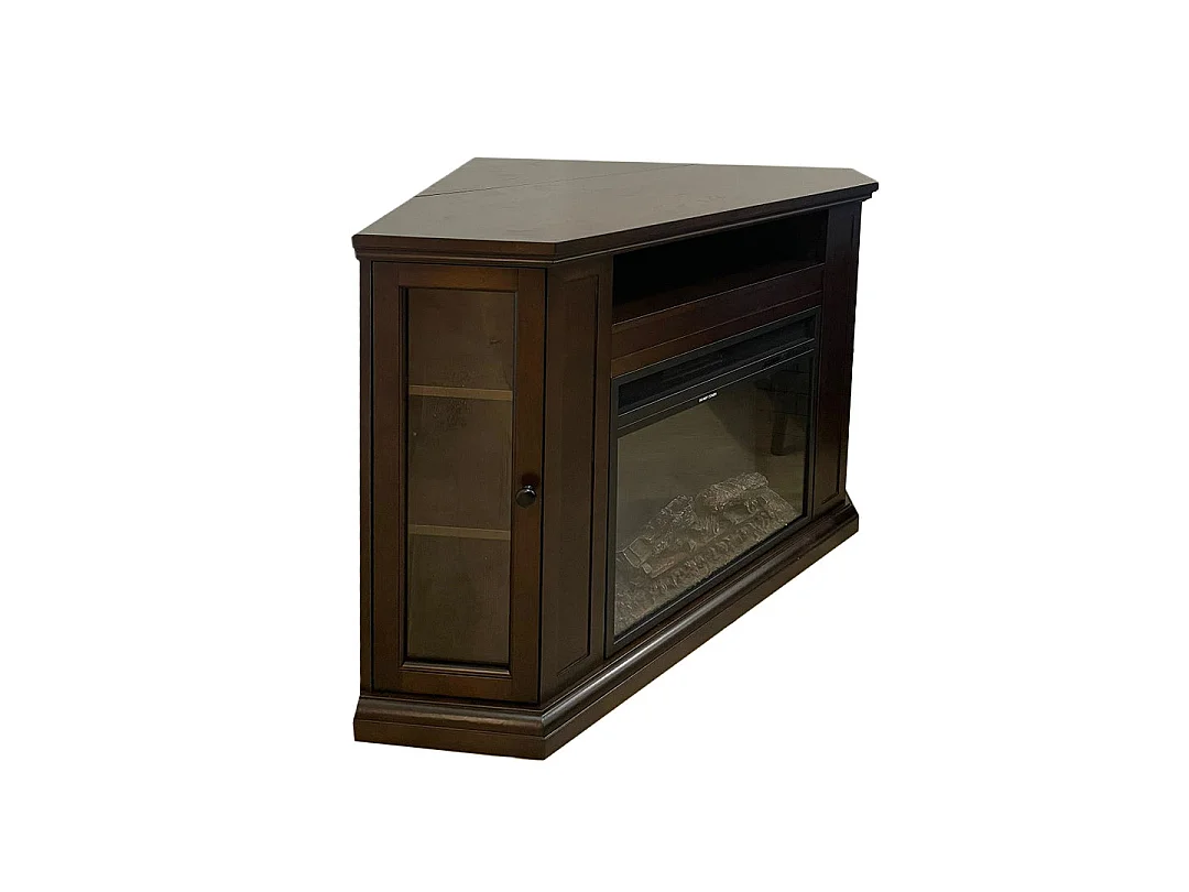 Cheminée électrique cheminée d'angle au sol MADISON en bois de noyer L126 x P78 x H83