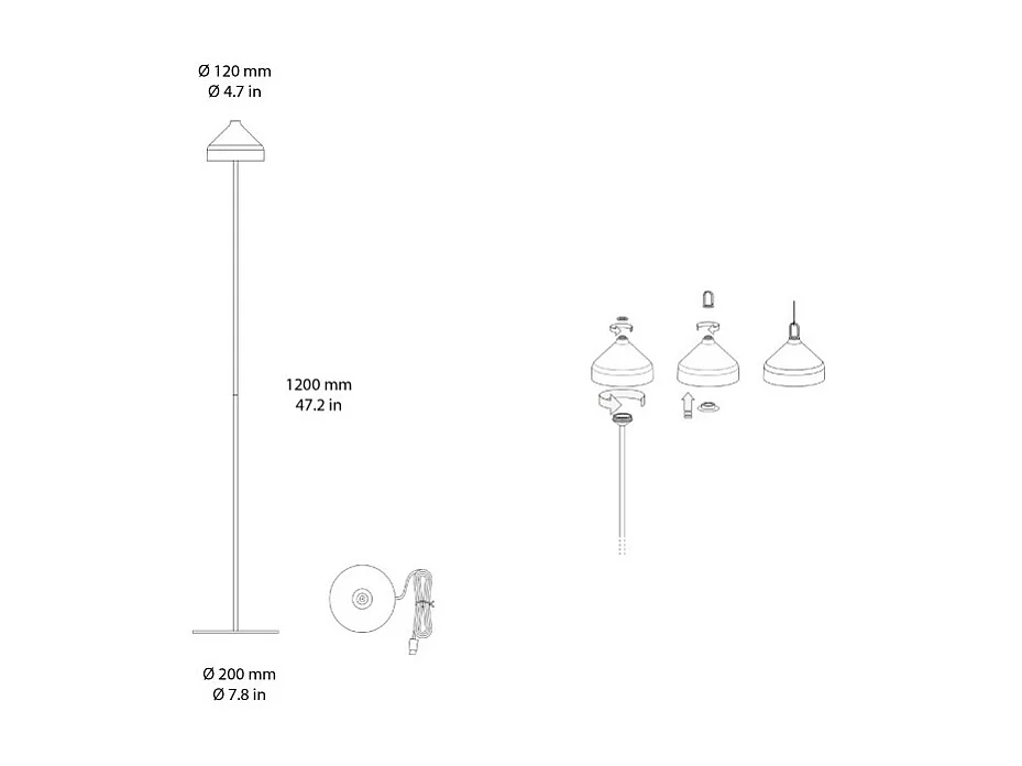 Zafferano AMELIE Lampadaire LED Vert feuille rechargeable et dimmable