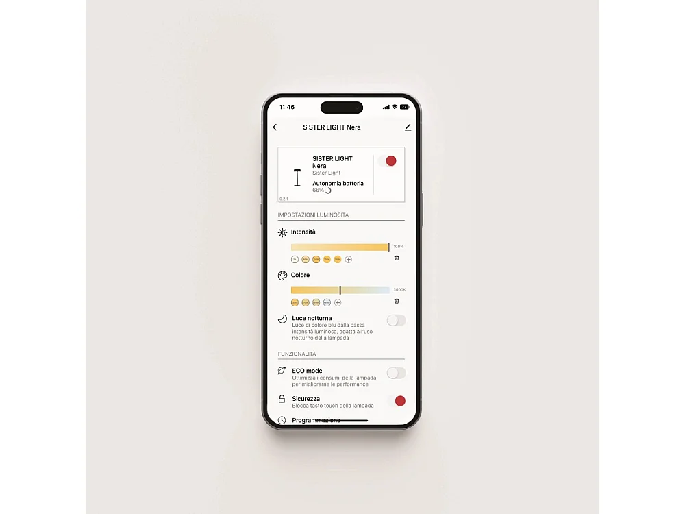 Lámpara de pie inteligente Zafferano SISTER LIGHT Picchetto Wi-Fi dorada recargable y regulable