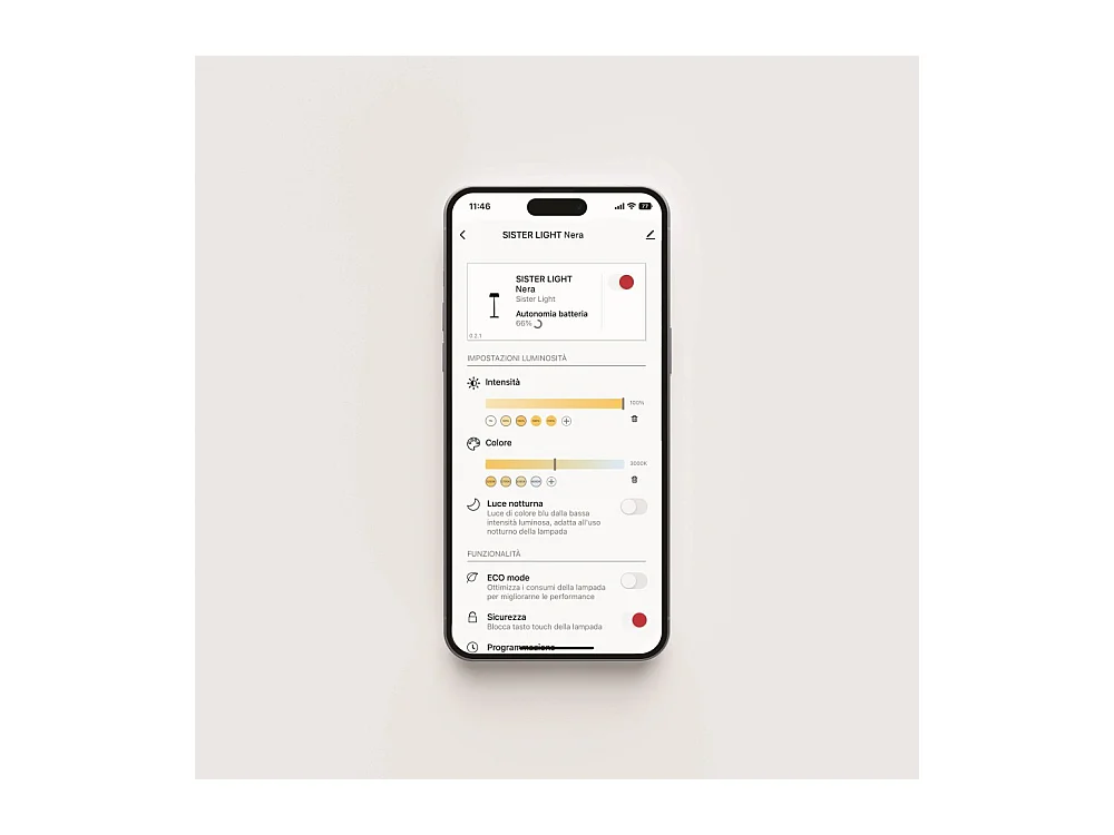 Lámpara de pared inteligente Zafferano SISTER LIGHT con Wi-Fi, color negro perla, recargable y regulable