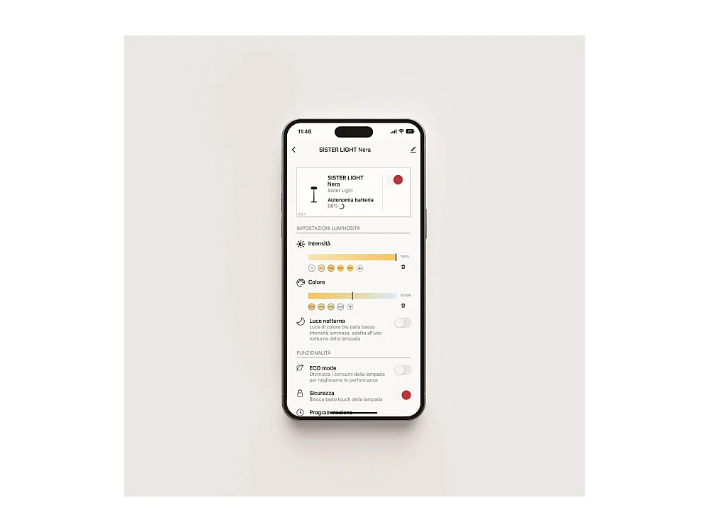Lámpara de pie inteligente Zafferano SISTER LIGHT Picchetto Wi-Fi blanco perla recargable y regulable
