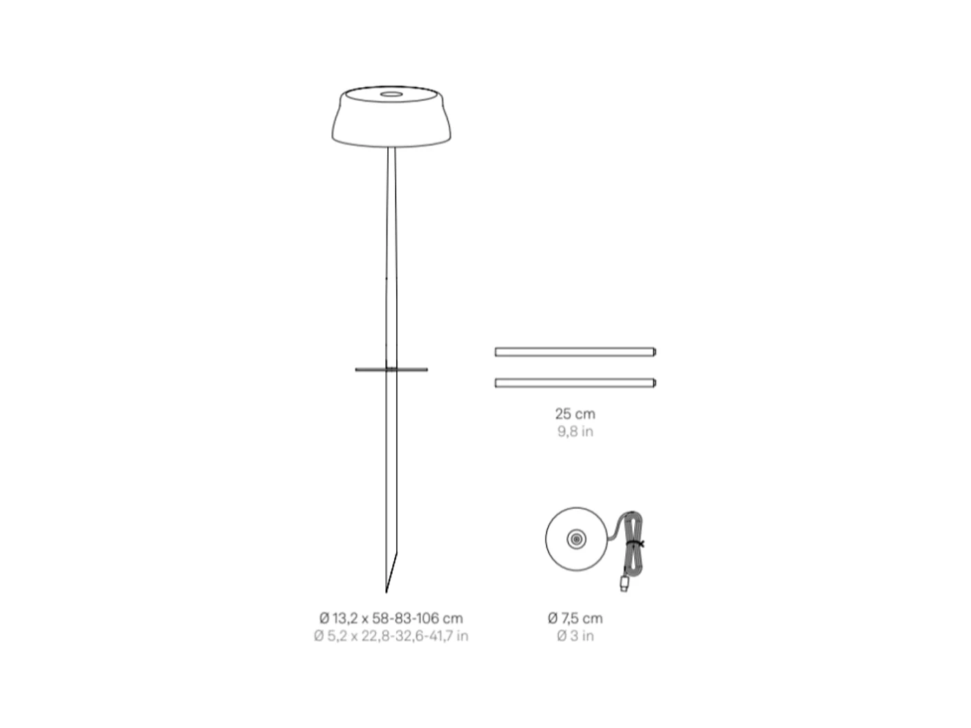 Lámpara de pie inteligente Zafferano SISTER LIGHT Picchetto Wi-Fi blanco perla recargable y regulable