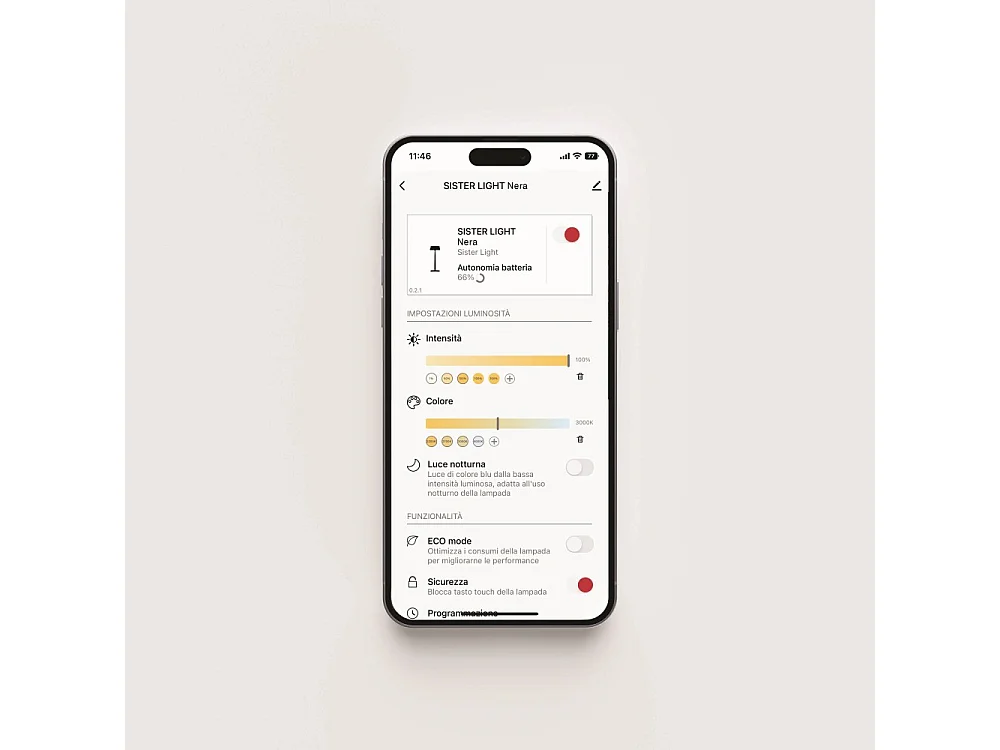 Zafferano SISTER LIGHT Wi-fi Wall Candeeiro de parede inteligente branco perolado recarregável e regulável