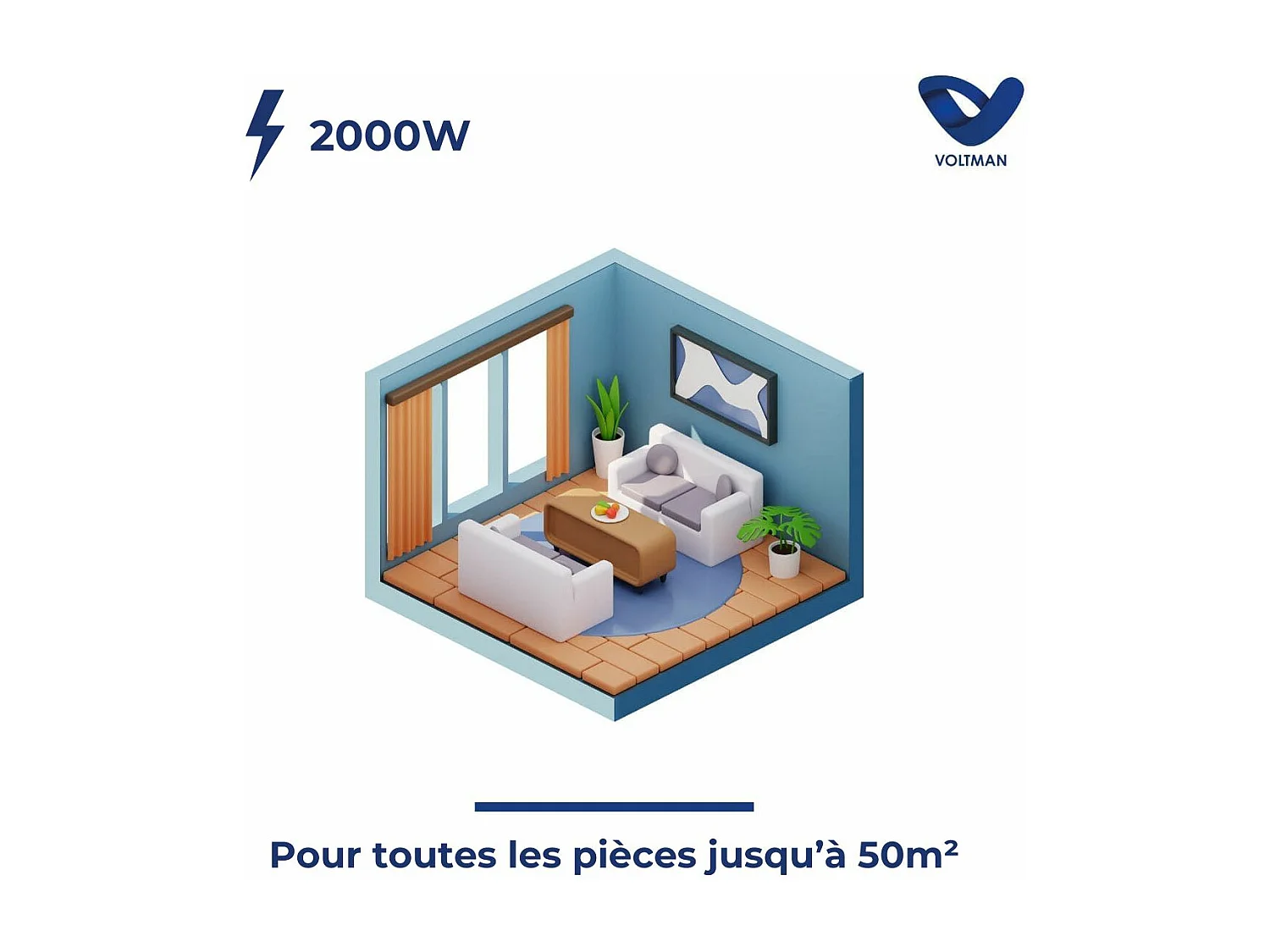 Chauffage connecté Wifi inertie sèche fonte - Blanc - 2000W - Voltman