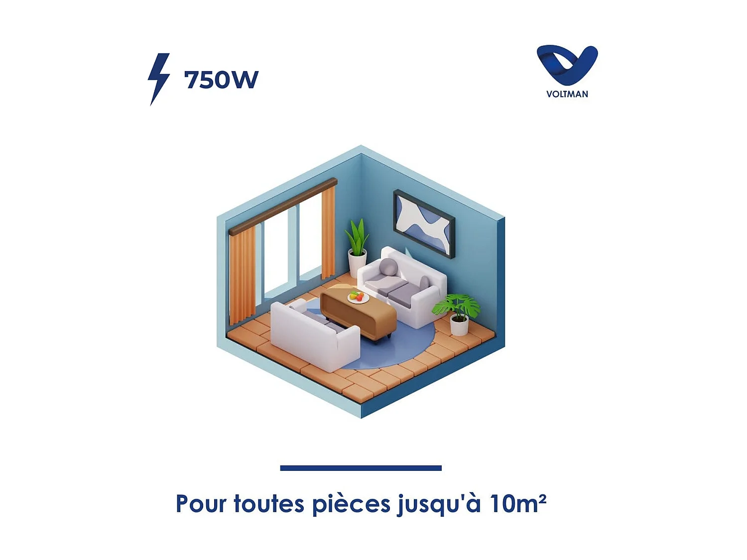Chauffage connecté Wifi inertie sèche fonte - Blanc - 750W - Voltman