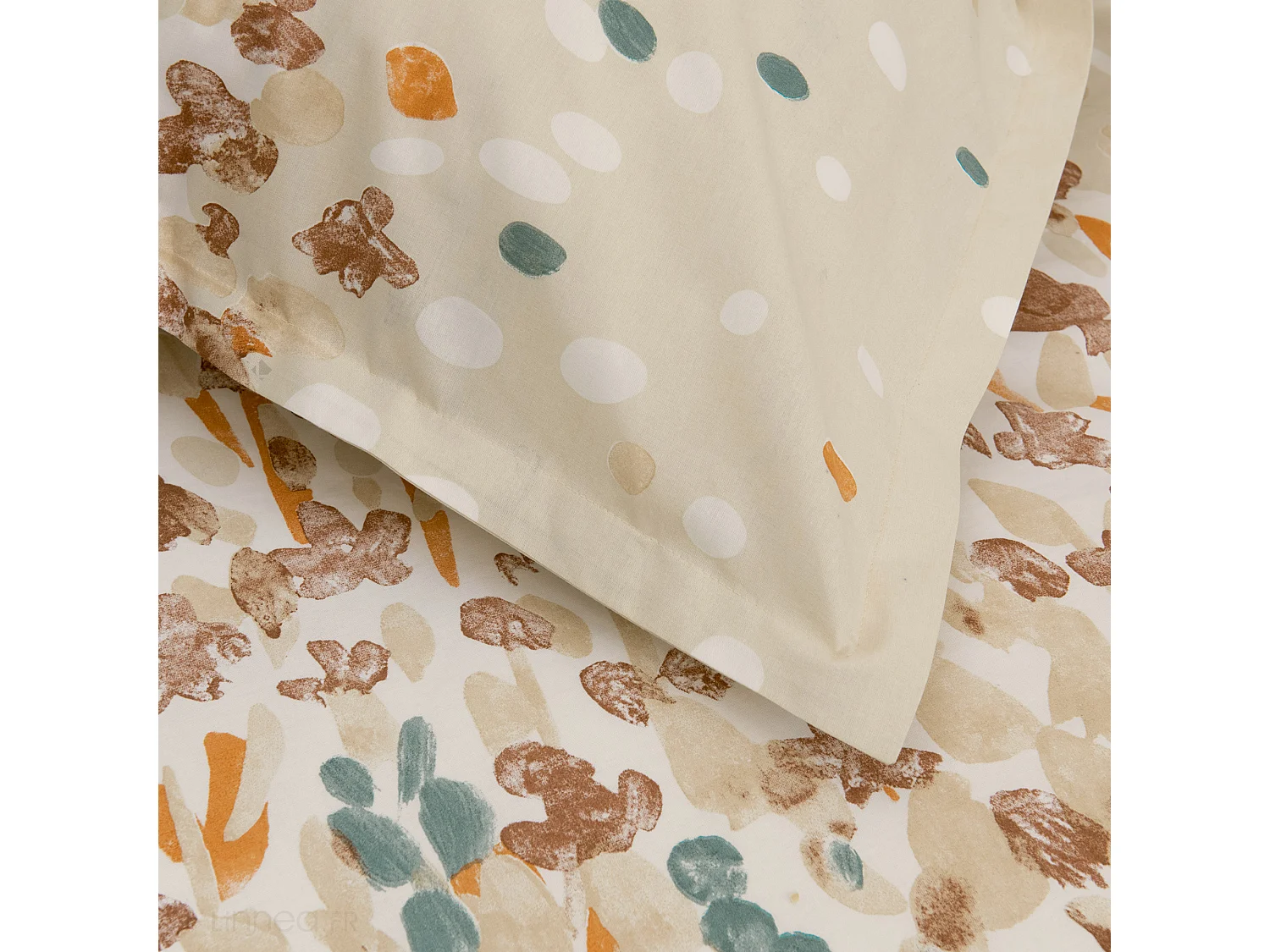 Housse de couette 200x200 cm en coton ÉVASION pêche écru