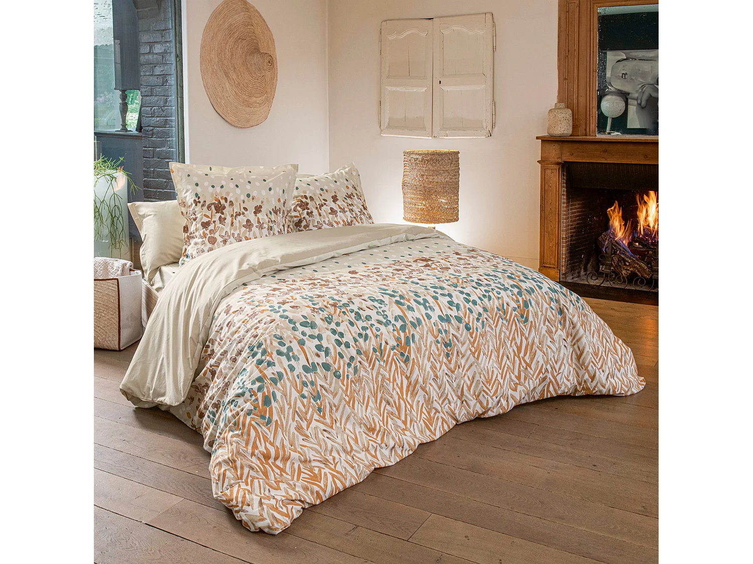 Housse de couette 140x200 cm en coton ÉVASION pêche écru