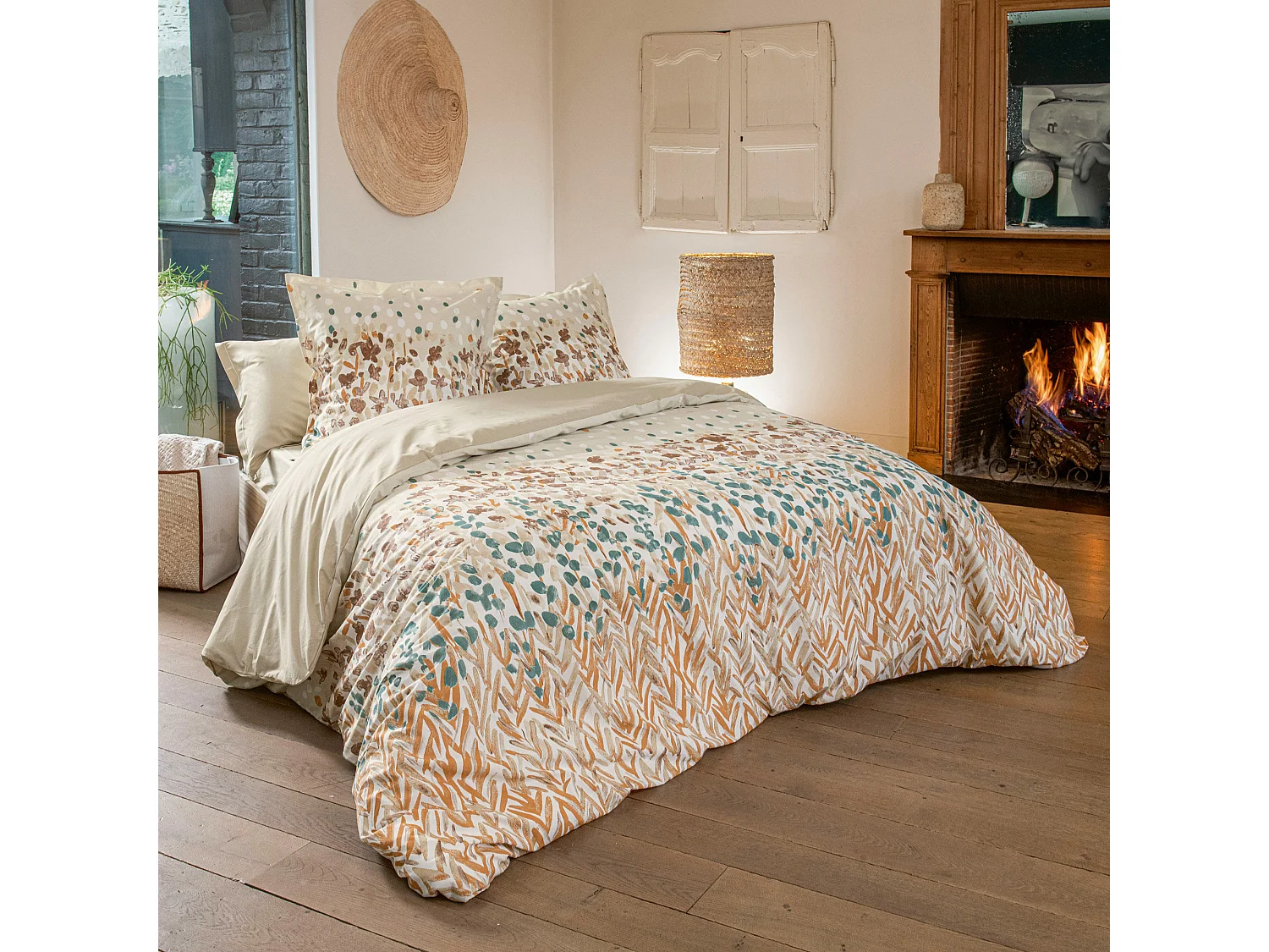 Housse de couette 300x240 cm en coton ÉVASION pêche écru