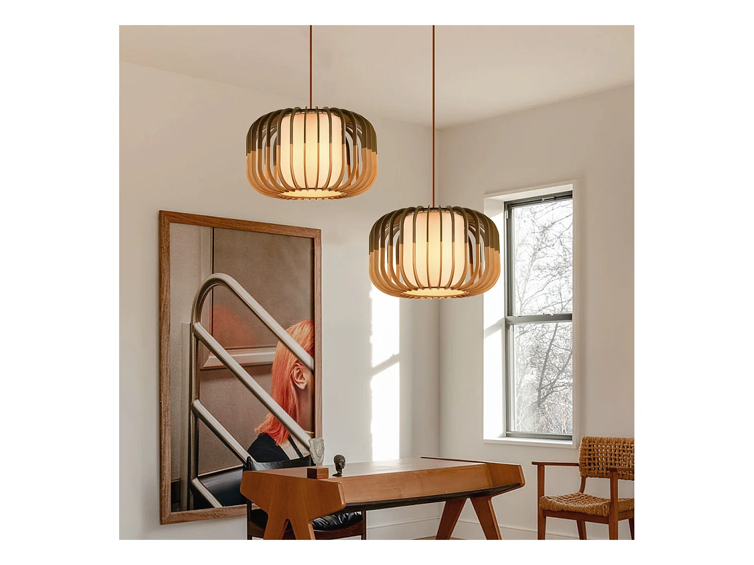 Arturesthome lampe suspendue en bois plafonnier de salon lampe suspendue tissée à la main d30cm x h25cm