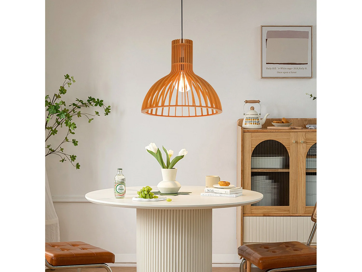 Suspension en bambou pendelleuchte naturel pour îlot de cuisine d35cm x h32 cm